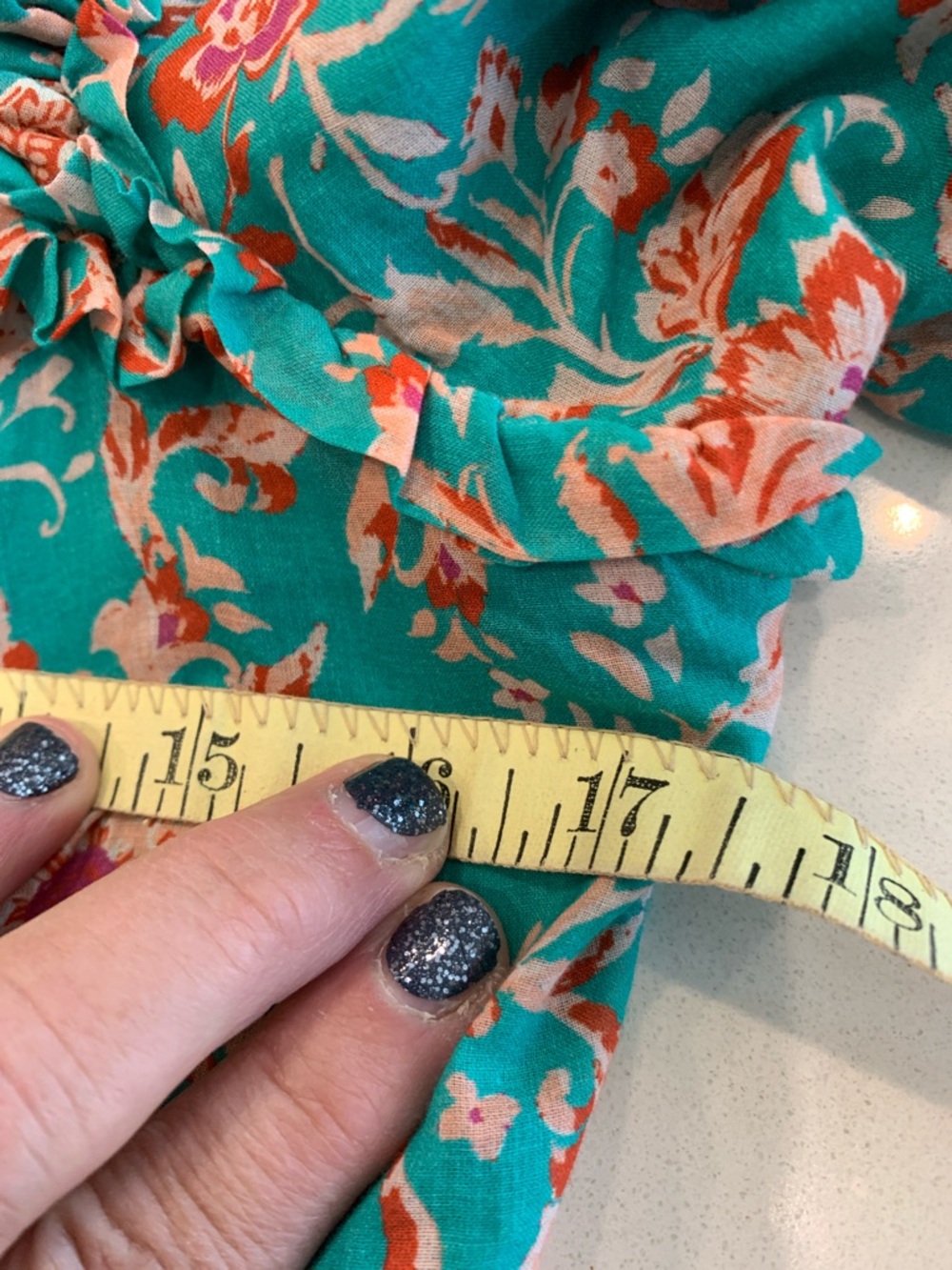 Fate Teal Floral Puff-Sleeve Midi  S Dress 100 percent cotton NWOT - Picture 11 of 13